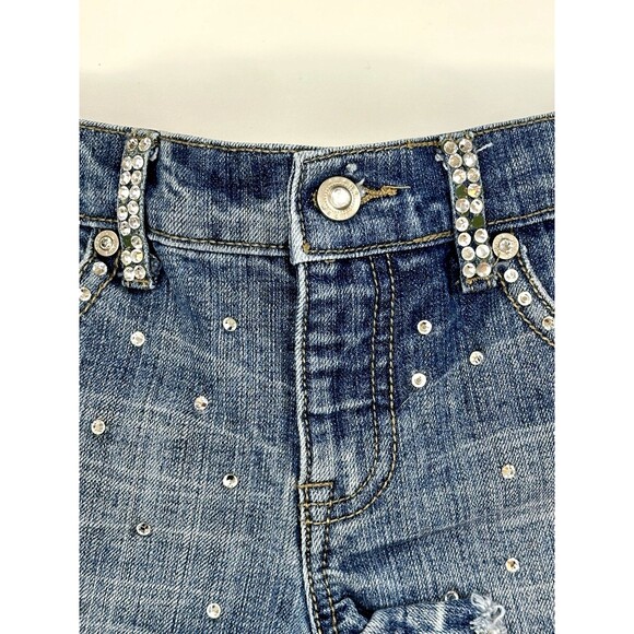 HANNAH BANANA Jean Shorts Rhinestone Bling Distressed Camo Frayed Denim Girls 6X - Picture 3 of 7